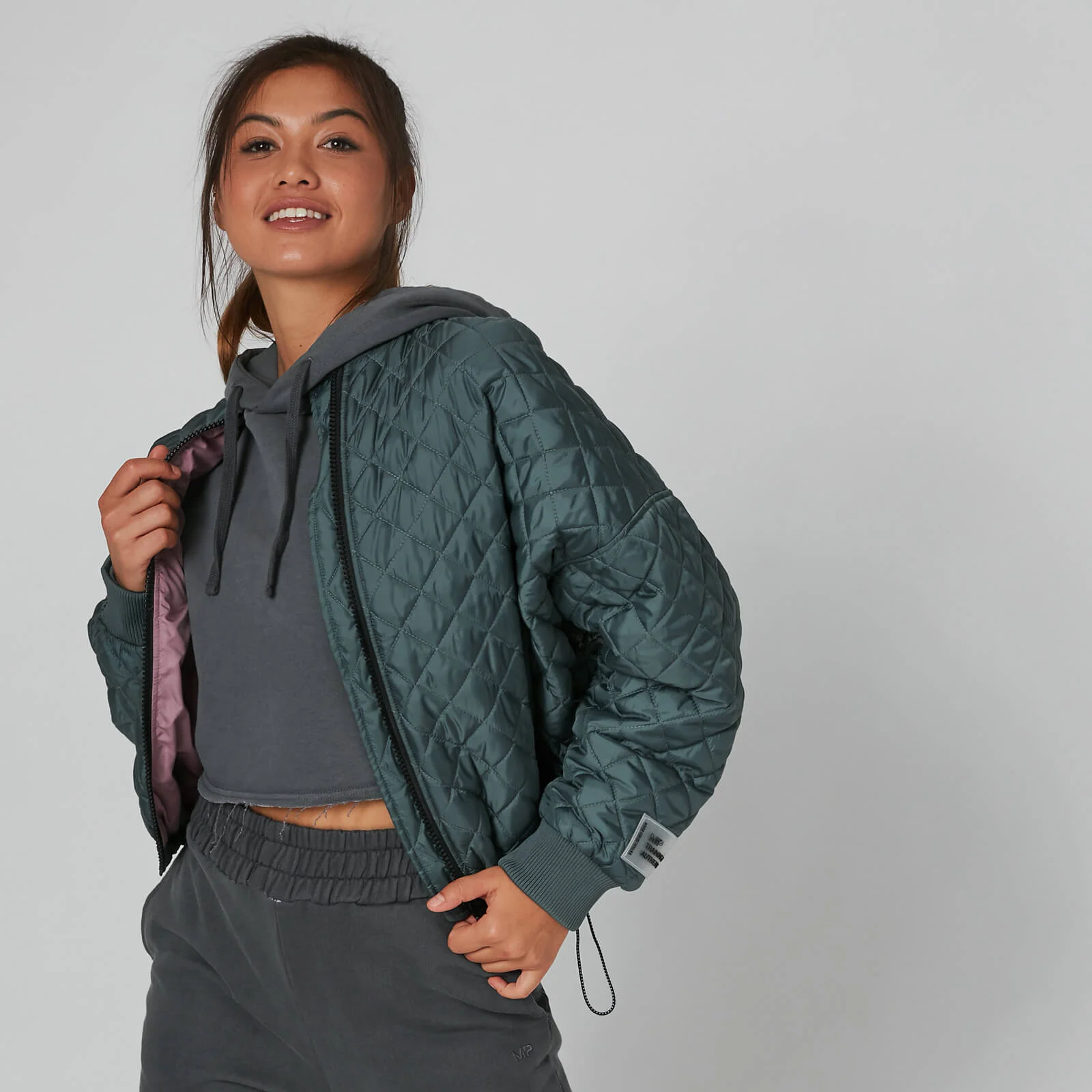 Oversized Quilted Bomber Jacket - Grey - XS Изображение 1