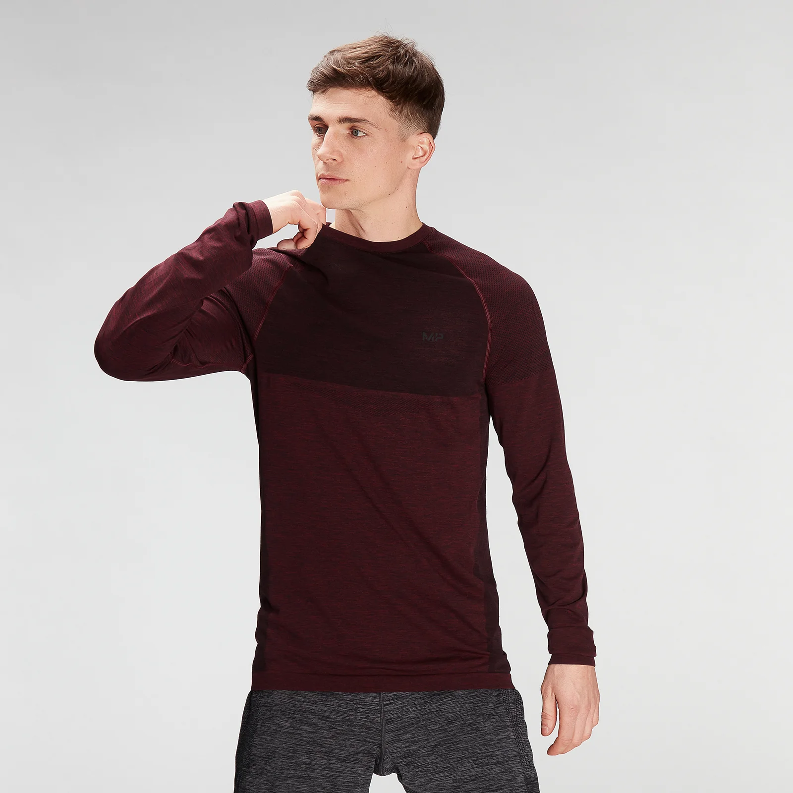 MP Men's Essential Seamless Long Sleeve Top- Washed Oxblood Marl - XXS Изображение 1