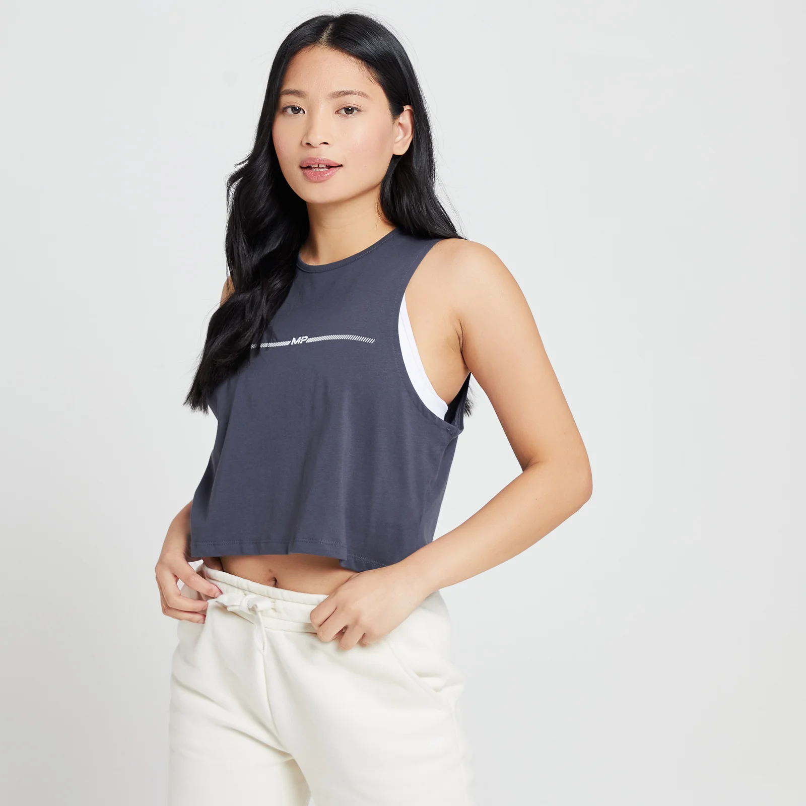 Дамски скъсен потник с изрязани подмишници Mini Mark Graphic на MP — графит - XXS Изображение 1