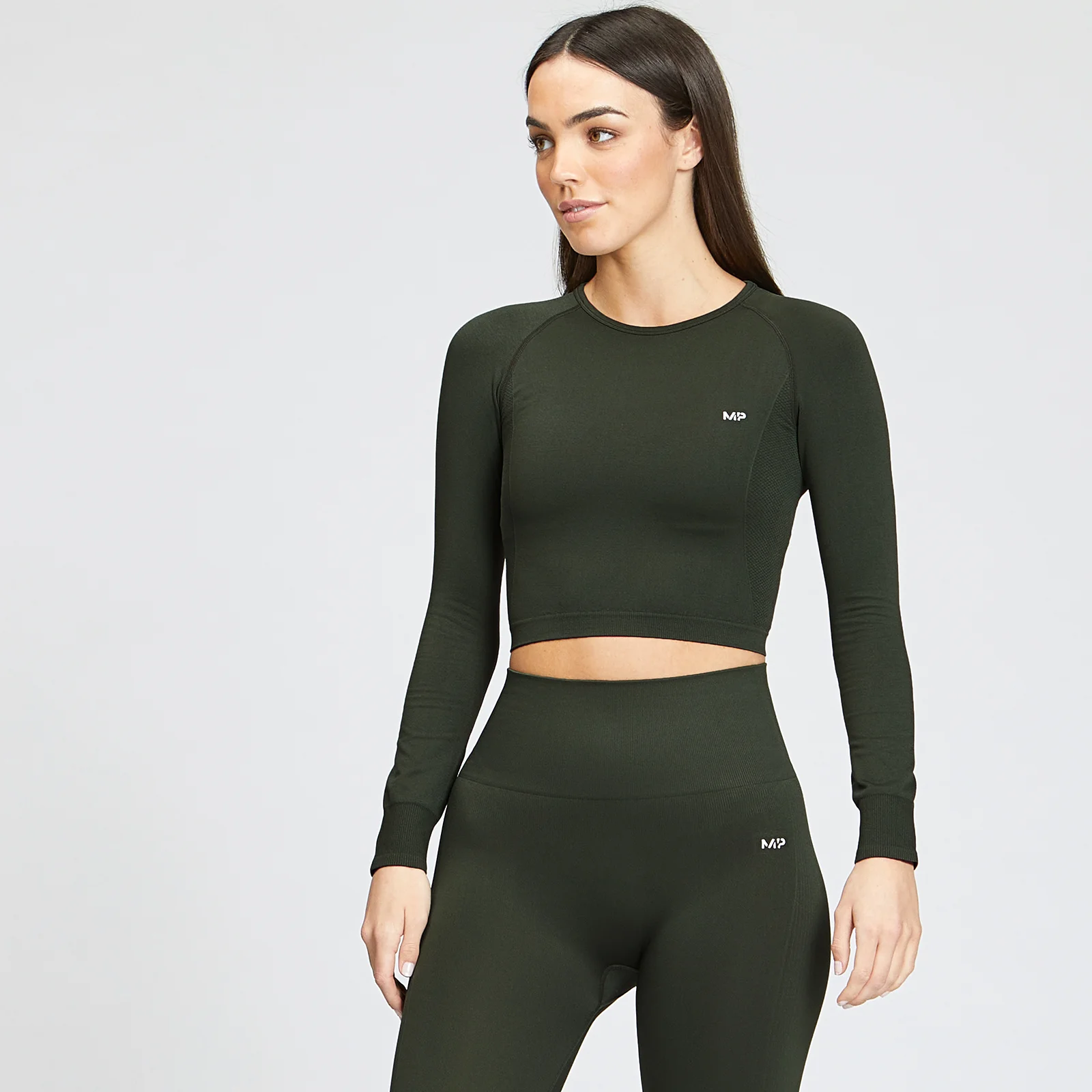 MP Women's Shape Seamless Long Sleeve Crop Top - Vine Leaf - XXS Изображение 1
