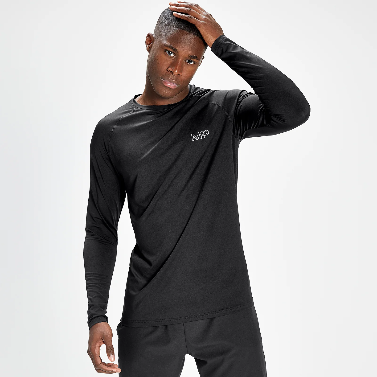 MP Мъжка спортна тениска с дълъг ръкав със знак и текст Infinity - черна - XXS Изображение 1