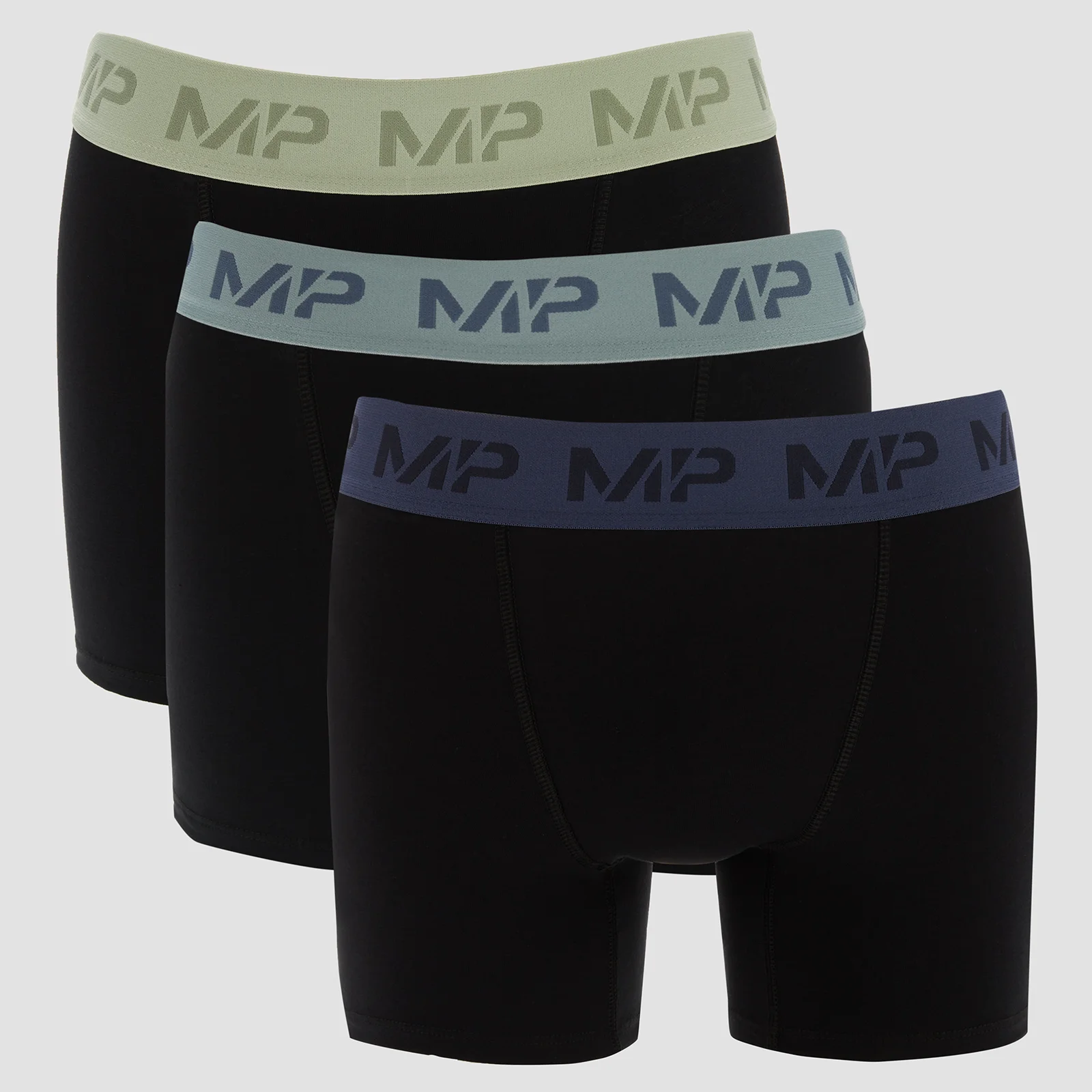 MP Men's Coloured Waistband Boxers (3 Pack) - Black/Frost Green/Steel Blue/Ice Blue - XXS Изображение 1