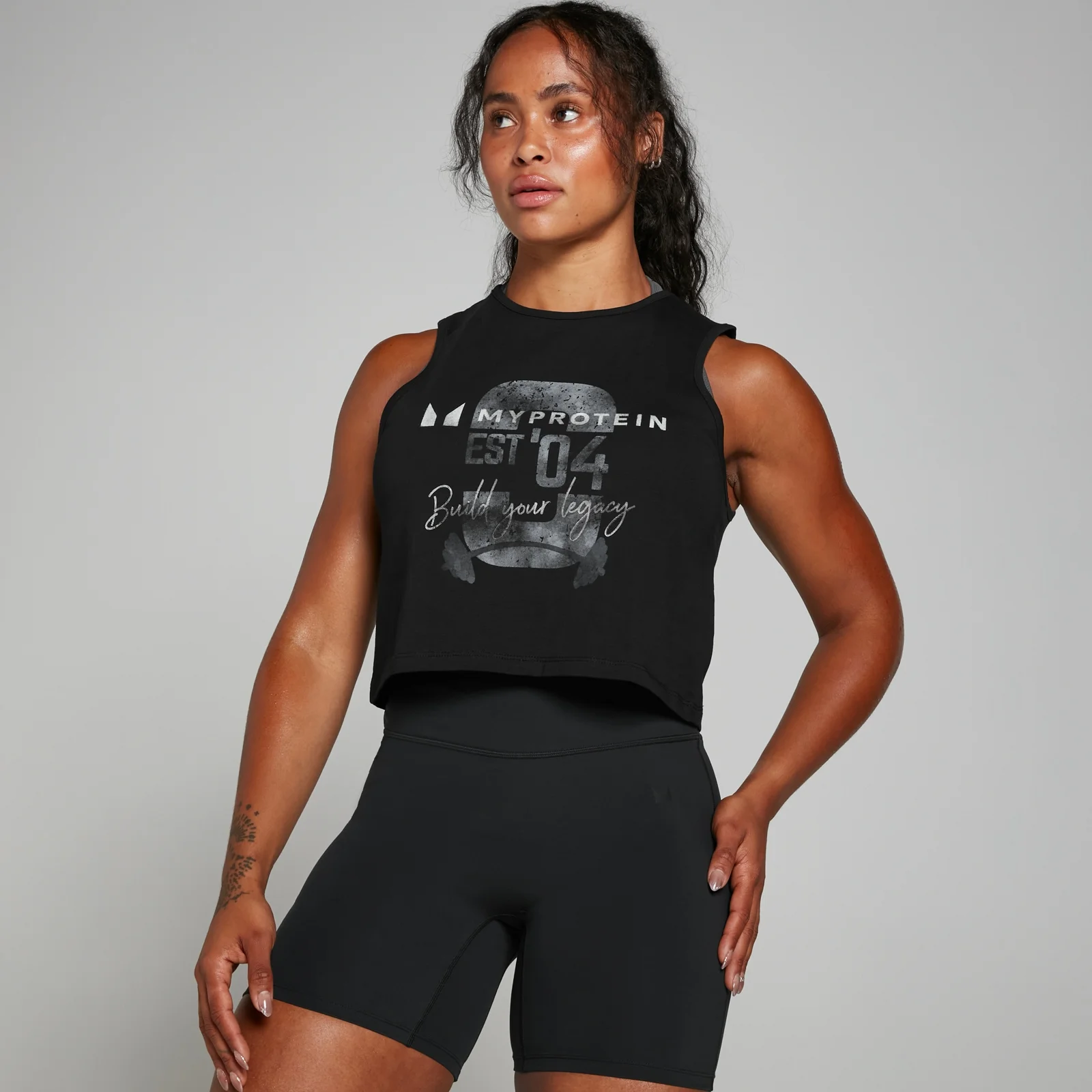 MP Origin Graphic Дамски къс потник черен с избелен ефект - XS Изображение 1