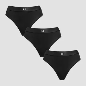 MP Women's Mid Rise Thong (3 Pack) - Black - Size M