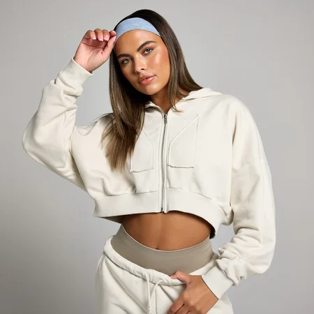 MP Дамски къс суитчър с цип и апликации - бежов