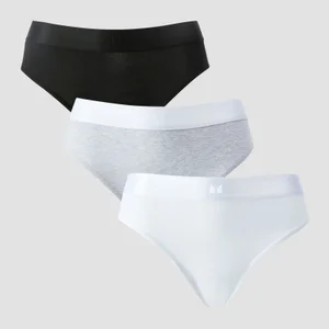 MP Дамски бикини средно високи (5 броя) - бяло/черно/сив меланж - Size S