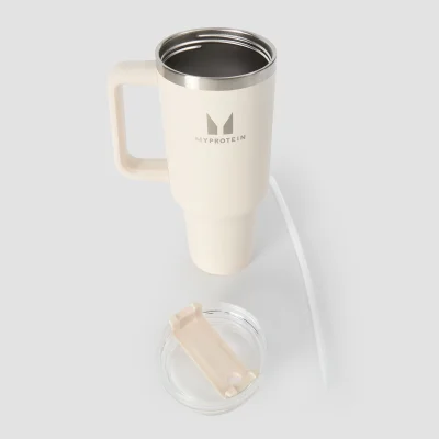 Myprotein метална бутилка със странична дръжка и сламка 1200 ml - натурално кремав Изображение 6