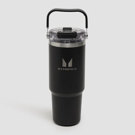 Myprotein рециклирана метална бутилка със сламка и дръжка 900ml - черна