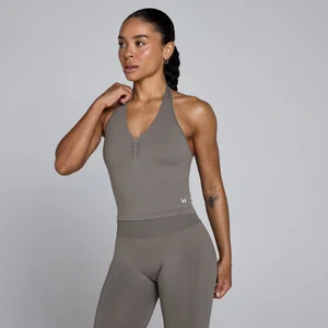 Дамски безшевен потник Tempo с яка халтер MP - тъмнокафяв - Size XS