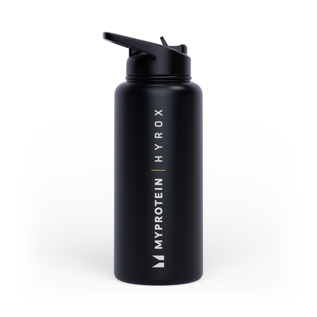 Myprotein Hyrox рециклирана метална бутилка с капак-сламка 1 л - черна