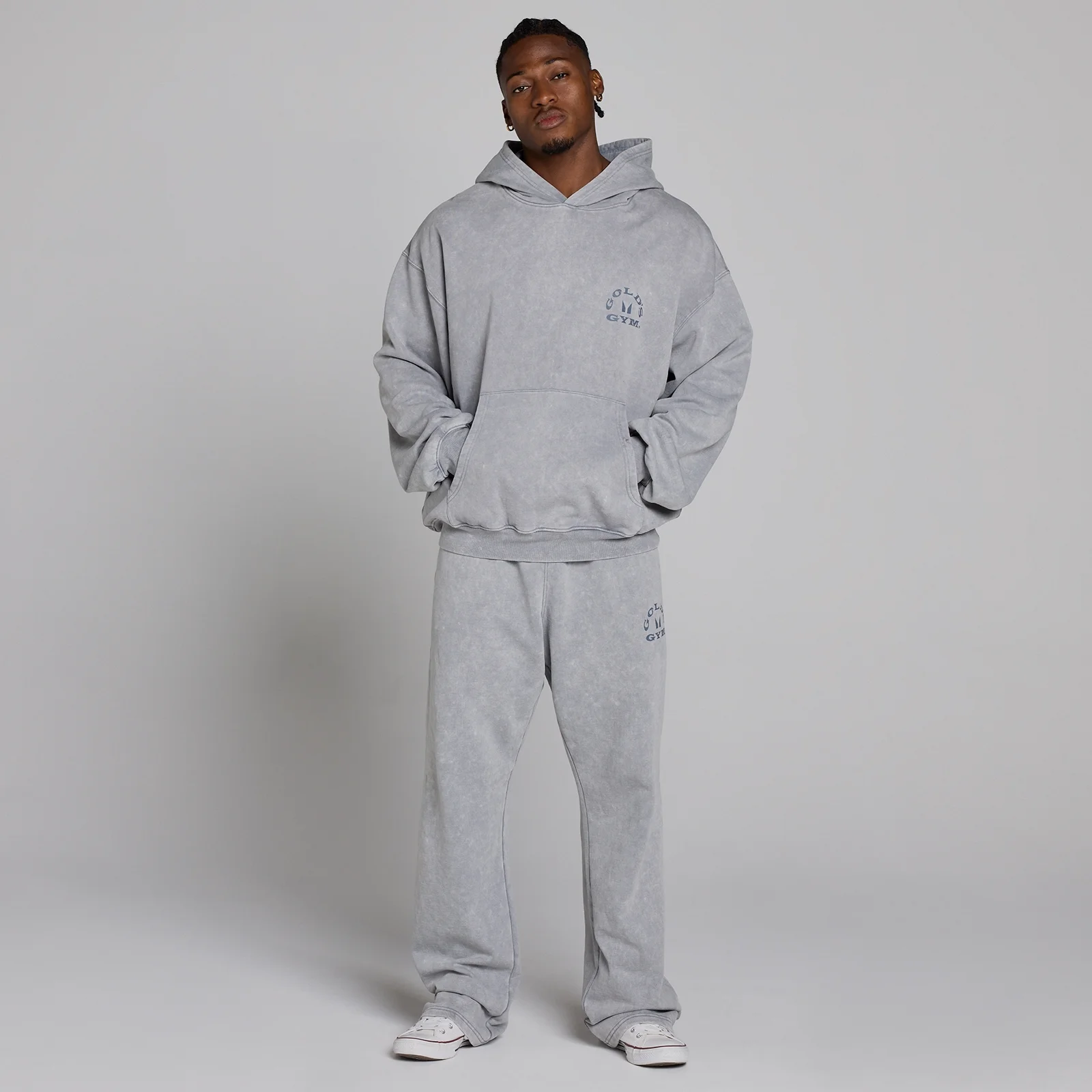 MP X Gold's Мъжки Washed Graphic Oversized Суитшърт с Качулка - Steel Blue - L Изображение 5