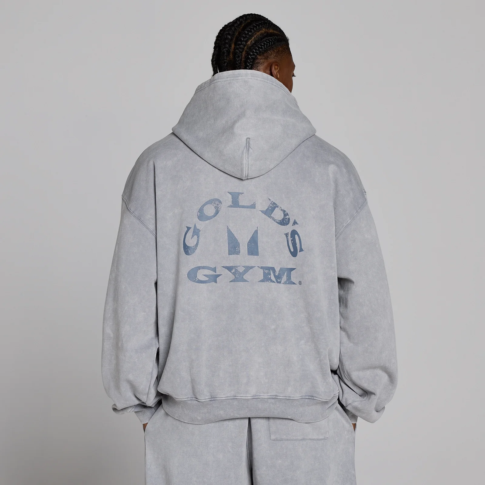 MP X Gold's Мъжки Washed Graphic Oversized Суитшърт с Качулка - Steel Blue - L Изображение 4